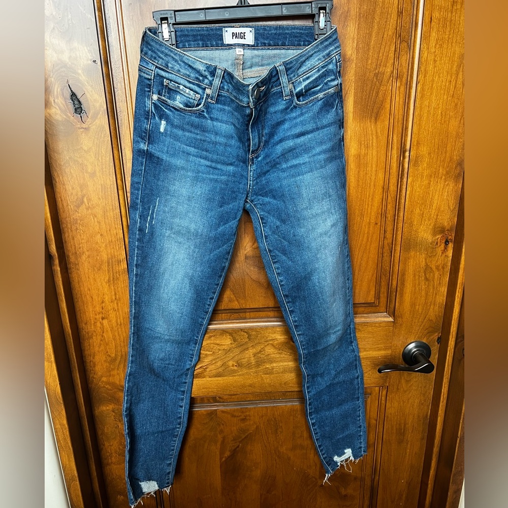 PAIGE Blue Skinny Jeans with Distressed Details